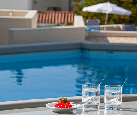 Spoon sweet and vanilla submarine afternoon treats for our guests can enjoy by the pool during their stay at Galaxy Villas' apartments in Hersonissos